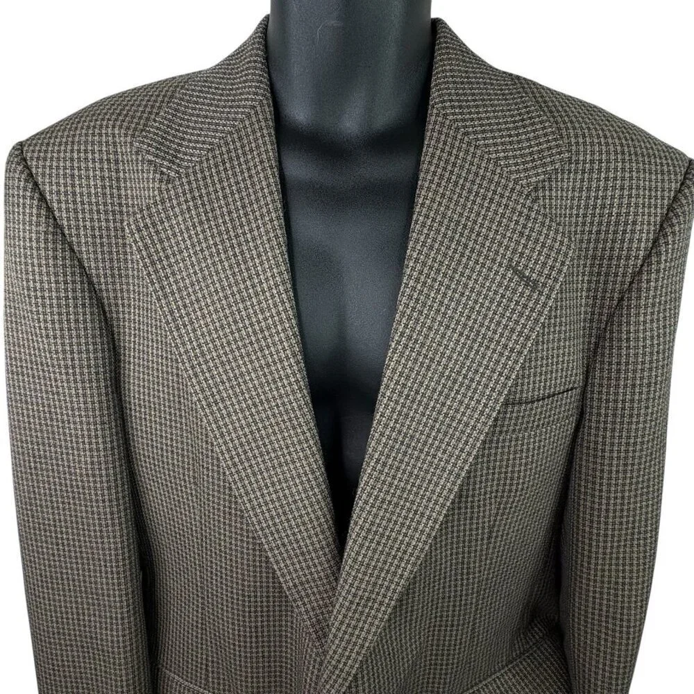 VTG 90s Haggar Houndstooth 2 Button Blazer Sport Coat Taupe Multi-Colored 42L